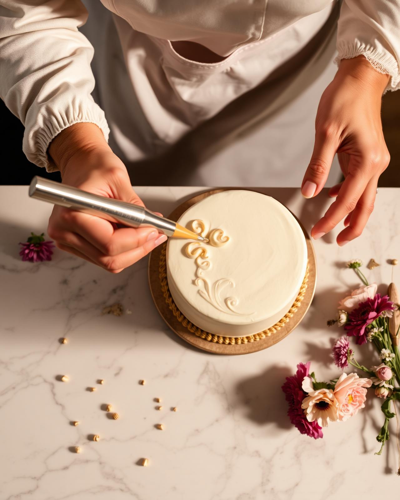 Stephanie decorating a custom cake
