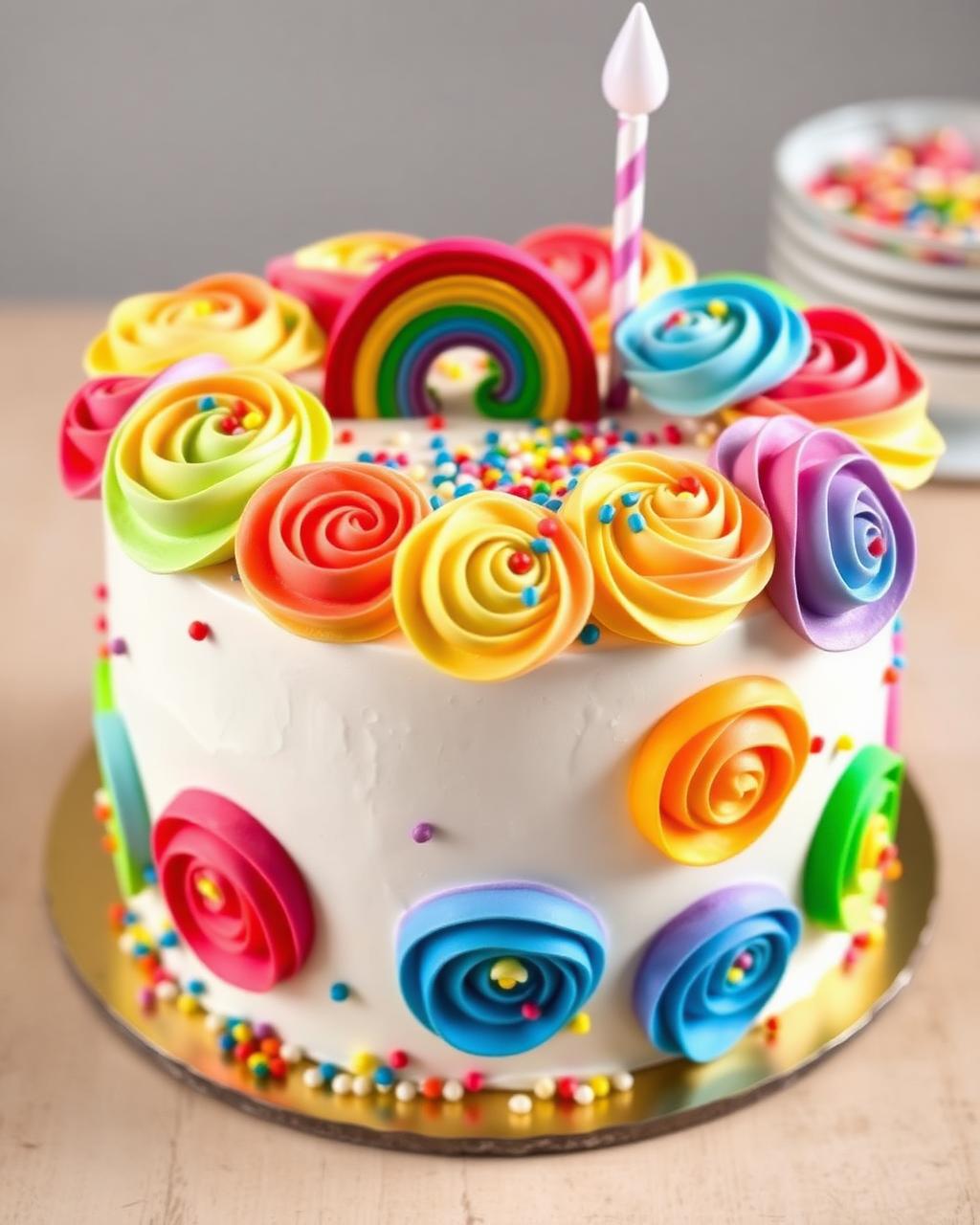 Rainbow rosette kids cake